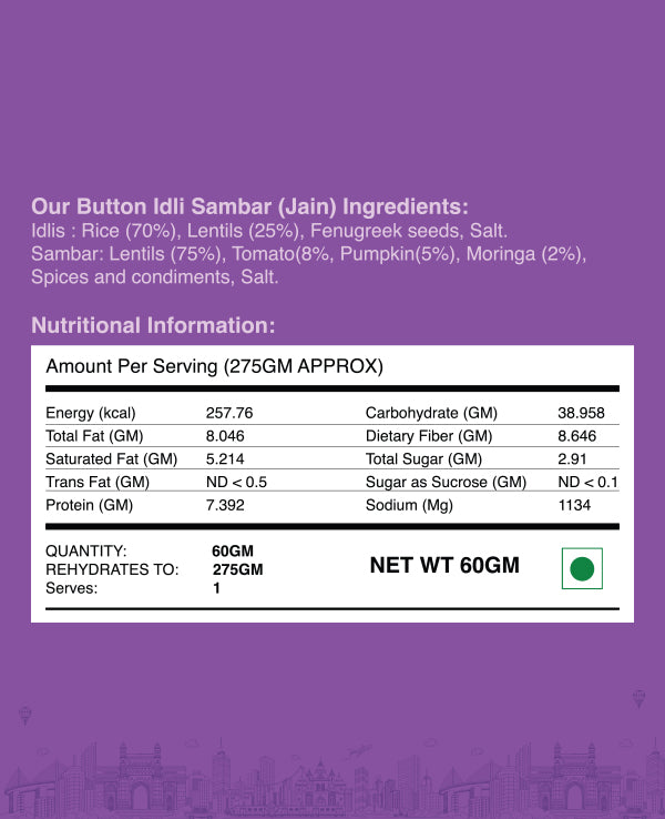 Button Idli Sambar (100% Jain)